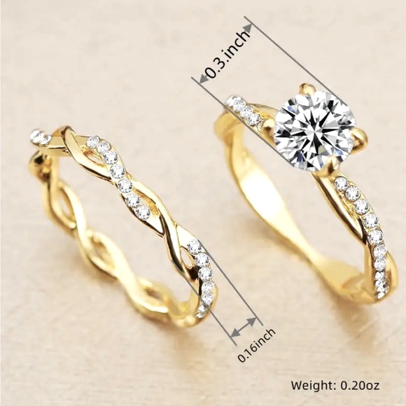 14K Gold Plated Shiny Zircon Wave Band Ring Set Alloy Promise Ring for Women - Picture 7 of 7